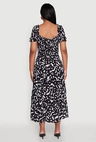 Womens Patterned Smocked Maxi Peasant Dress, Black, Size M