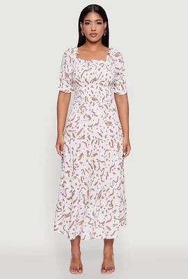 Womens Patterned Smocked Maxi Peasant Dress, Multi,