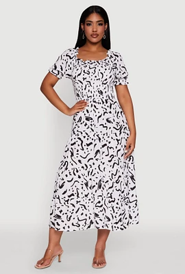 Womens Patterned Smocked Maxi Peasant Dress, Multi, Size L