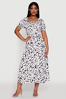 Womens Patterned Smocked Maxi Peasant Dress, Multi, Size L