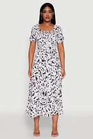 Womens Patterned Smocked Maxi Peasant Dress, Multi, Size L