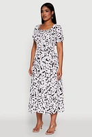 Womens Patterned Smocked Maxi Peasant Dress, Multi, Size L