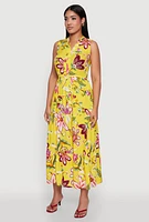 Womens Floral Print Tiered Maxi Sundress, Yellow,