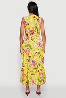Womens Floral Print Tiered Maxi Sundress, Yellow,