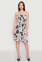 Womens Tropical Print Smocked Halter Neck Dress, Multi, Size S