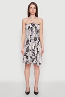 Womens Tropical Print Smocked Halter Neck Dress, Multi, Size S