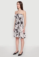 Womens Tropical Print Smocked Halter Neck Dress, Multi, Size S