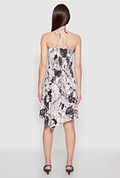 Womens Tropical Print Smocked Halter Neck Dress, Multi, Size S