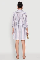 Womens Pinstripe Tabbed Sleeve Shirt Dress, Multi, Size S