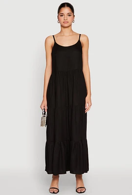 Womens Scoop Neck Tiered Maxi Dress,