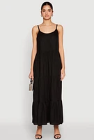 Womens Scoop Neck Tiered Maxi Dress, Black,