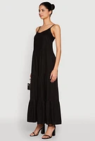 Womens Scoop Neck Tiered Maxi Dress, Black,