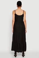 Womens Scoop Neck Tiered Maxi Dress, Black,