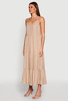 Womens Scoop Neck Tiered Maxi Dress, Beige, Size XL