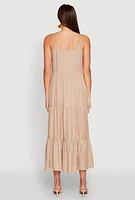 Womens Scoop Neck Tiered Maxi Dress, Beige, Size XL