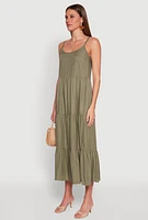 Womens Scoop Neck Tiered Maxi Dress, Green,