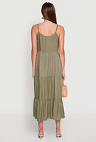 Womens Scoop Neck Tiered Maxi Dress, Green,
