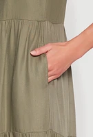 Womens Scoop Neck Tiered Maxi Dress, Green,