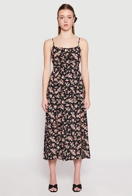 Womens Floral Double Slit Midi Dress, Multi, Size L