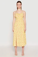 Womens Floral Double Slit Midi Dress, Yellow, Size M