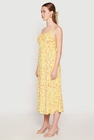Womens Floral Double Slit Midi Dress, Yellow, Size M