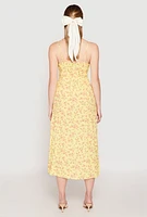 Womens Floral Double Slit Midi Dress, Yellow, Size M