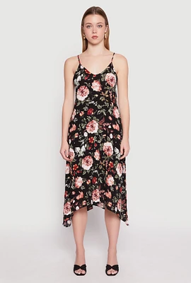 Womens Floral Sharkbite Hem V Neck Dress, Multi, Size L