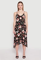 Womens Floral Sharkbite Hem V Neck Dress, Multi, Size L