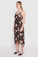 Womens Floral Sharkbite Hem V Neck Dress, Multi, Size L