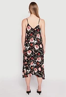 Womens Floral Sharkbite Hem V Neck Dress, Multi, Size L