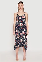 Womens Floral Sharkbite Hem V Neck Dress, Blue, Size L