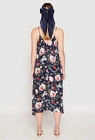 Womens Floral Sharkbite Hem V Neck Dress, Blue, Size L