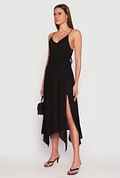 Womens Lace Up Side Sharkbite Hem Dress, Black, Size S