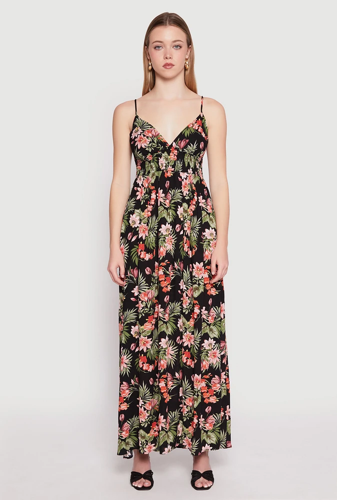 Womens Floral Print Empire Waist Maxi Dress, Multi, Size L