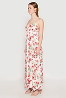 Womens Floral Print Empire Waist Maxi Dress, White, Size M