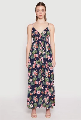 Womens Floral Print Empire Waist Maxi Dress, Blue, Size L