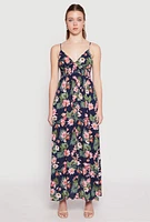 Womens Floral Print Empire Waist Maxi Dress, Blue, Size L