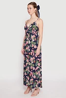 Womens Floral Print Empire Waist Maxi Dress, Blue, Size L