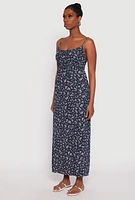 Womens Floral Side Slit Maxi Dress, Blue, Size M