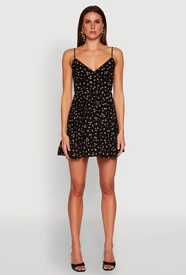 Womens Ditsy Floral Print Tiered Dress, Black, Size L