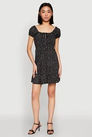 Womens Floral Peasant Mini Dress, Black, Size M