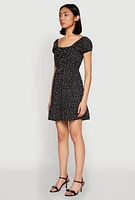 Womens Floral Peasant Mini Dress, Black, Size M