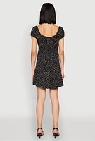 Womens Floral Peasant Mini Dress, Black, Size M