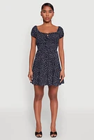 Womens Floral Peasant Mini Dress, Blue, Size S