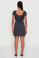 Womens Floral Peasant Mini Dress, Blue, Size S