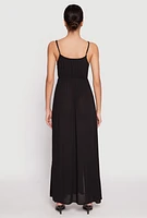 Womens V Neck Double Slit Maxi Dress, Black, Size M