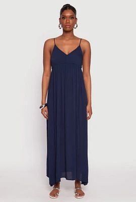 Womens V Neck Double Slit Maxi Dress, Blue, Size M