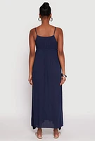 Womens V Neck Double Slit Maxi Dress, Blue, Size M