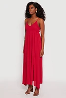 Womens V Neck Double Slit Maxi Dress, Red,