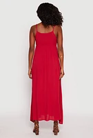 Womens V Neck Double Slit Maxi Dress, Red,